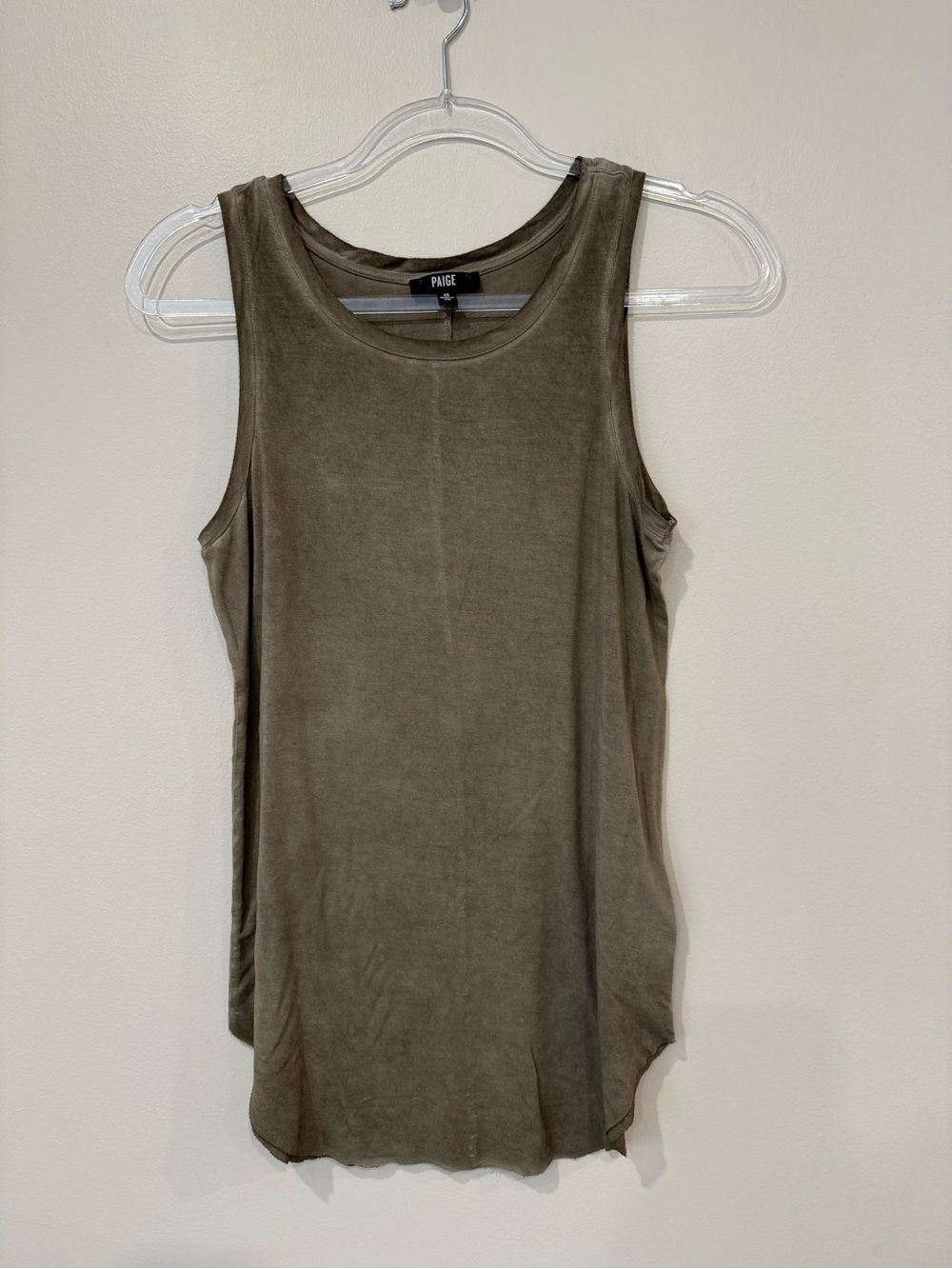 PAIGE Rayon Spandex Scoop Hem Lived-In Wash Tank Top Green XS Super Soft